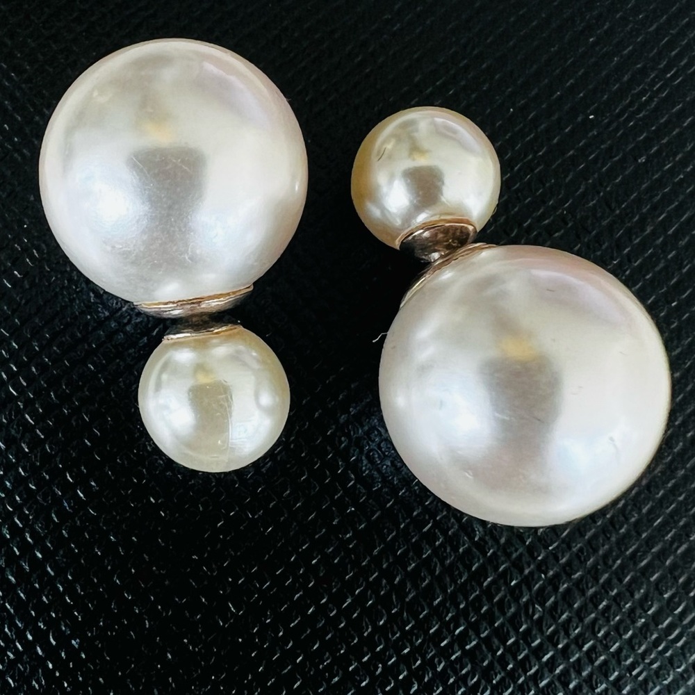 FRESHWATER WHITE ROUND PEARL DOUBLE PEARL STUDS & SILVER 925 - Picture 11 of 13